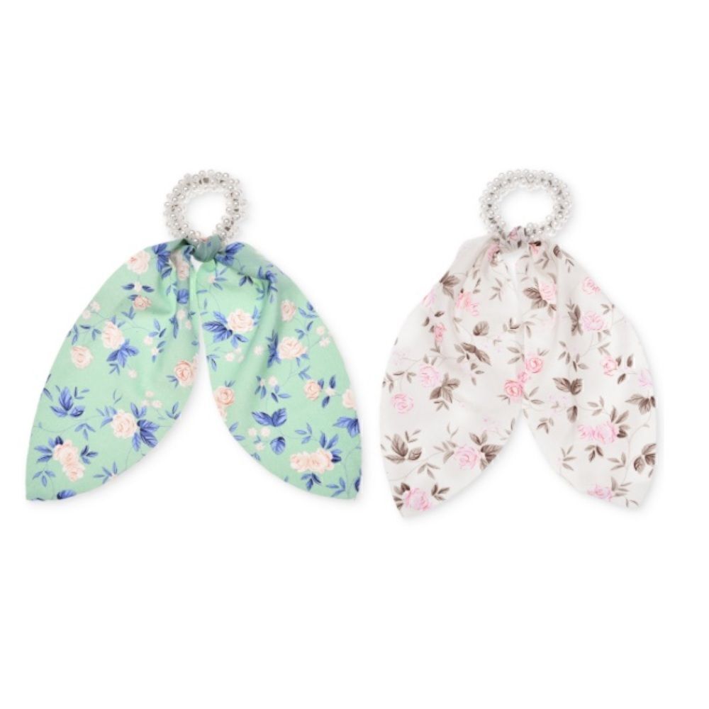 INC 2-Pc. Imitation Pearl & Floral-Print Ribbon Hair Scrunchie Set